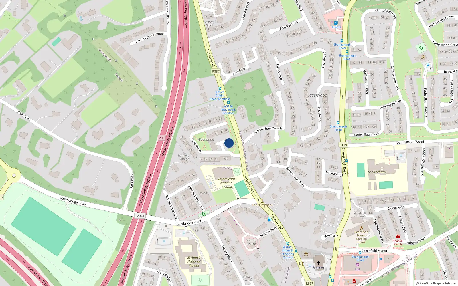Overhead map showing the location of 55 Woodbank, Dublin