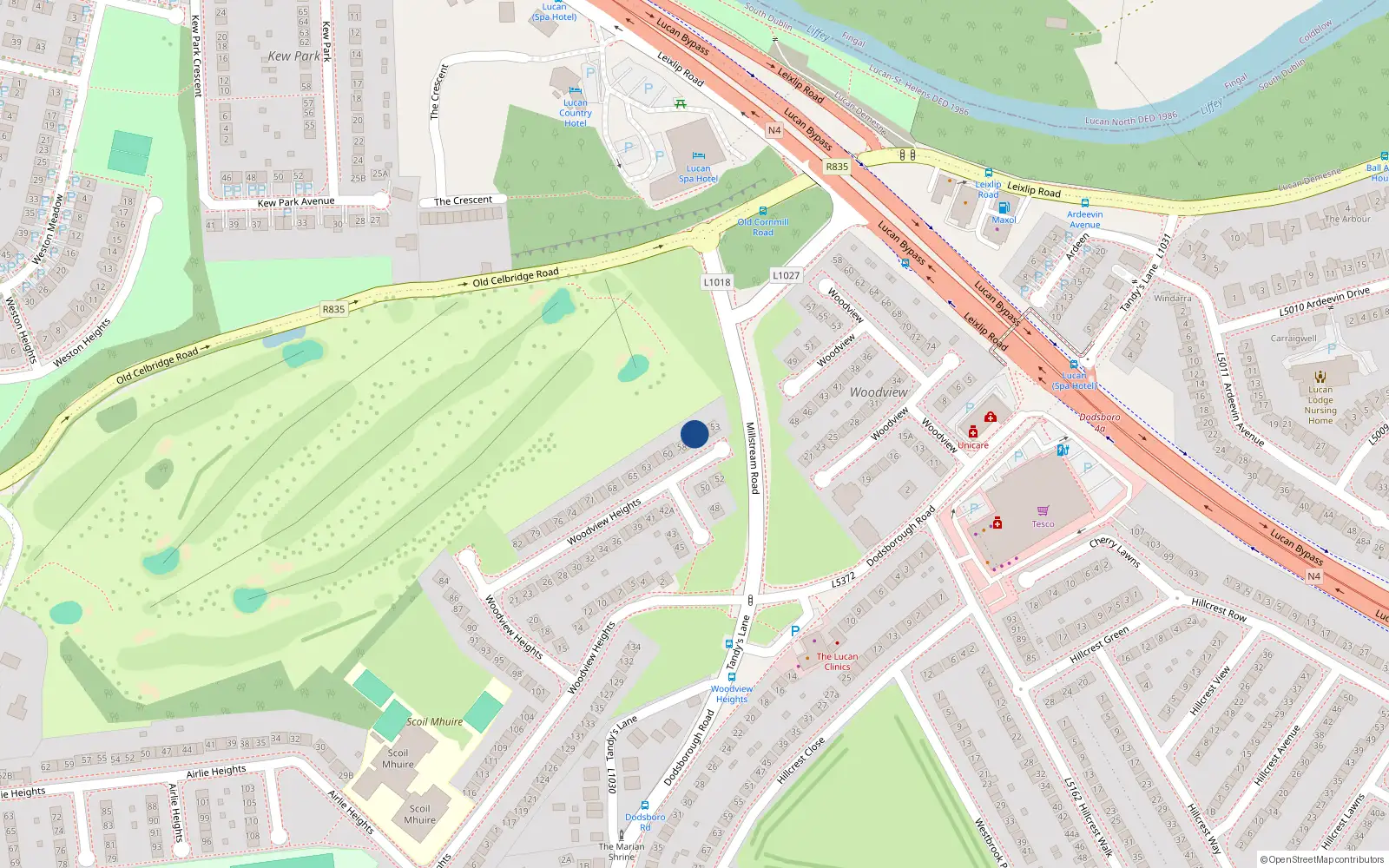 Overhead map showing the location of 55 Woodview Heights, Lucan