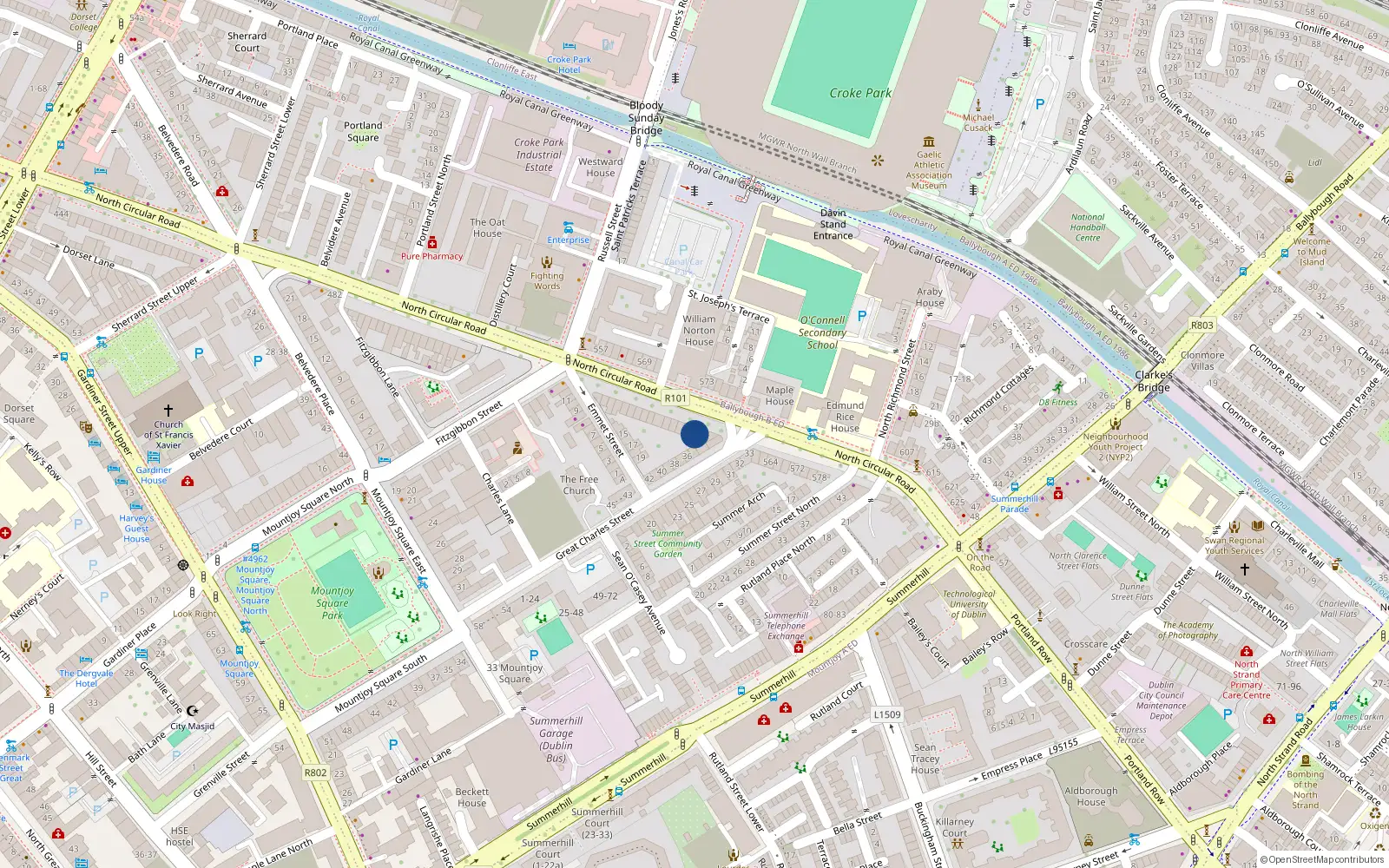 Overhead map showing the location of 554 North Circular Road, Dublin 1, Dublin