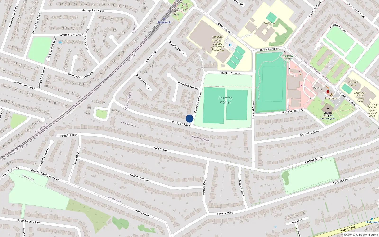 Overhead map showing the location of 55B Roseglen Road, Dublin 5