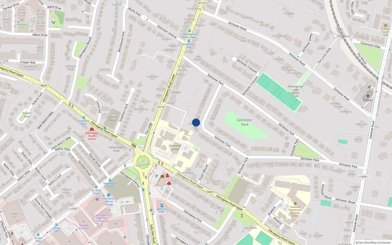 Overhead map showing the location of 55A Silchester Park, Co Dublin