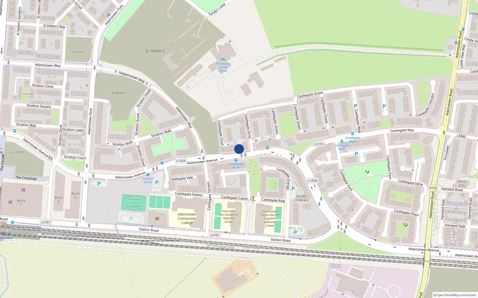 Overhead map showing the location of 56 Adamstown Avenue, Lucan