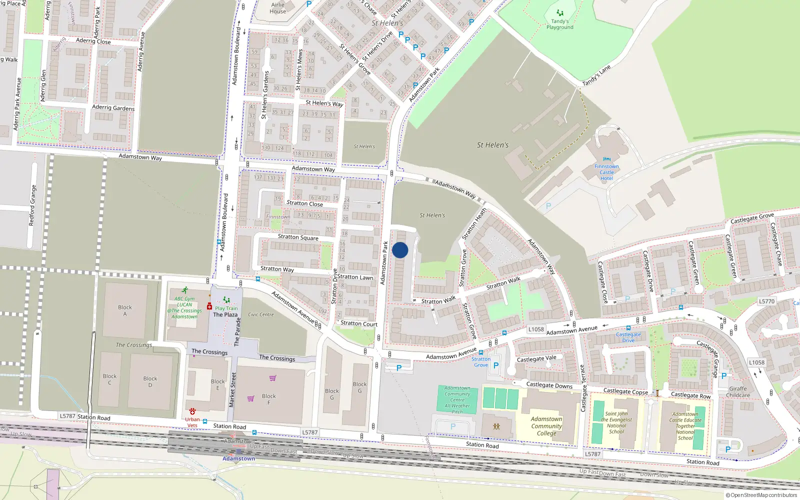 Overhead map showing the location of 56 Adamstown Park, Lucan