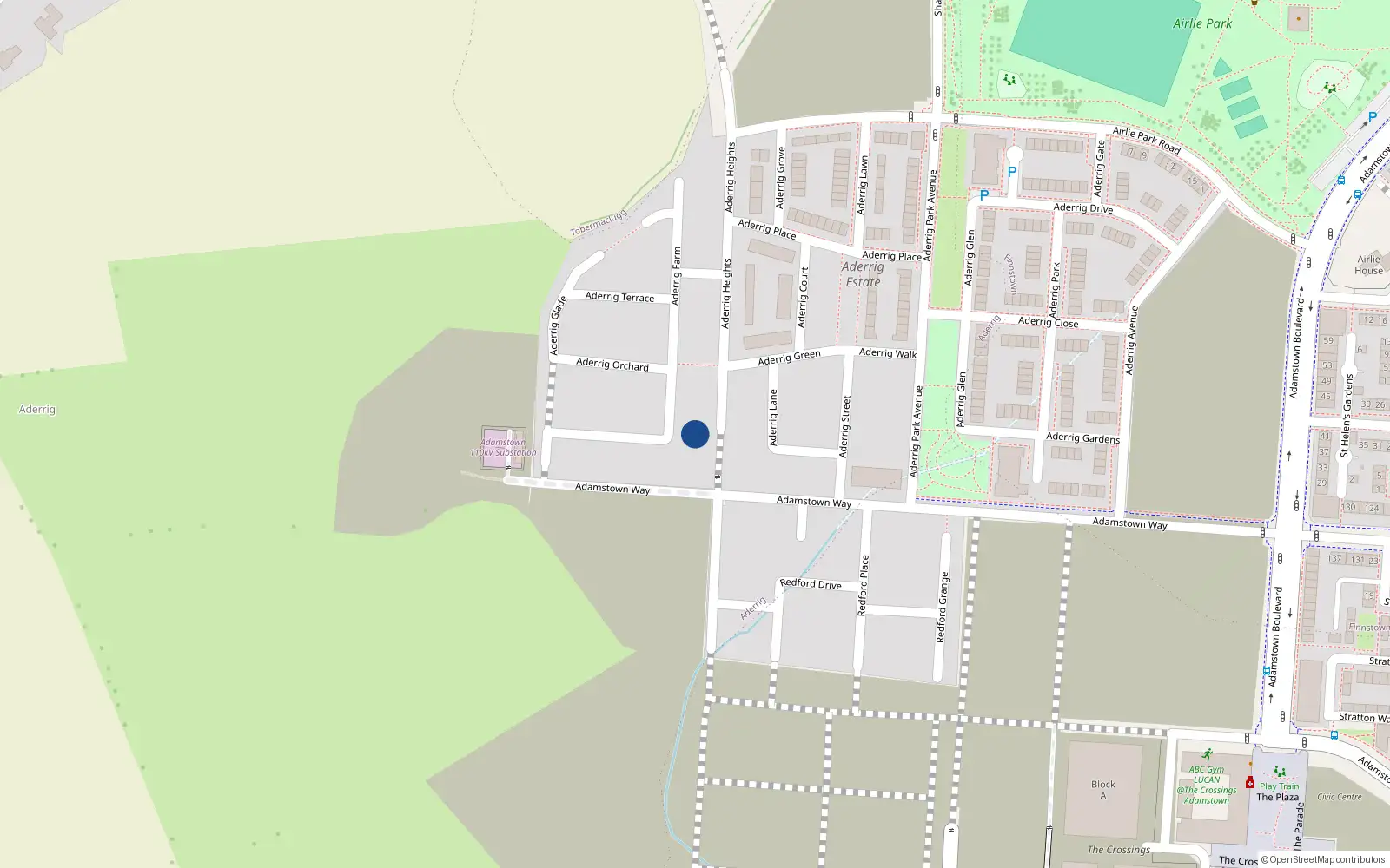 Overhead map showing the location of 56 Aderrig Heights, Lucan