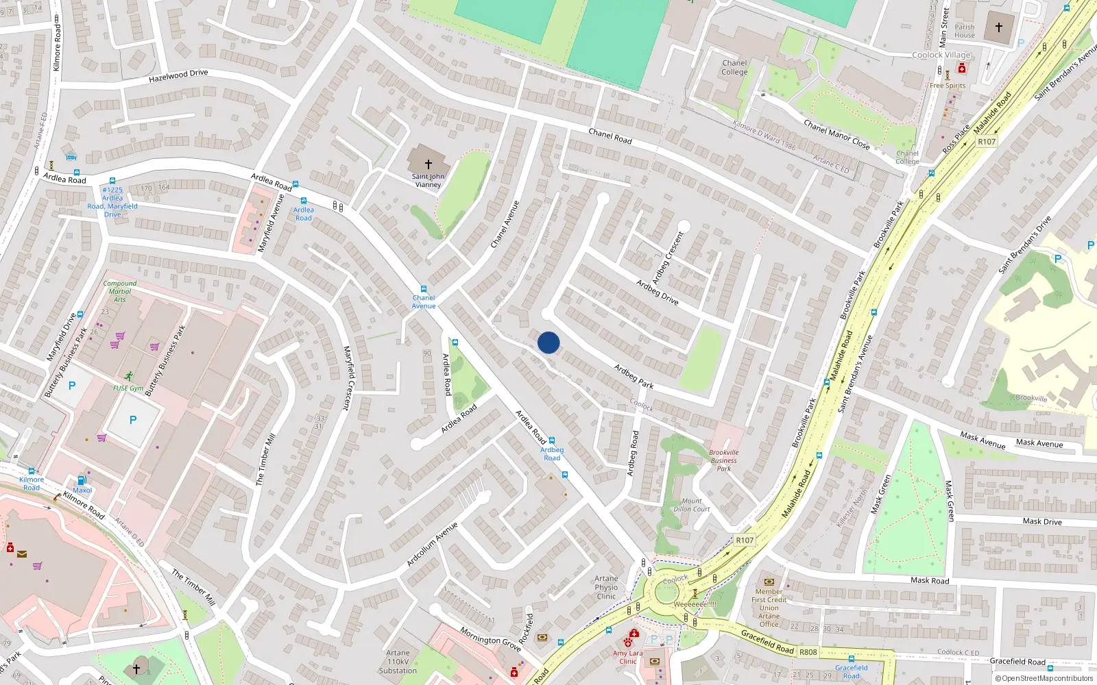 Overhead map showing the location of 56 Ardbeg Park, Dublin 5