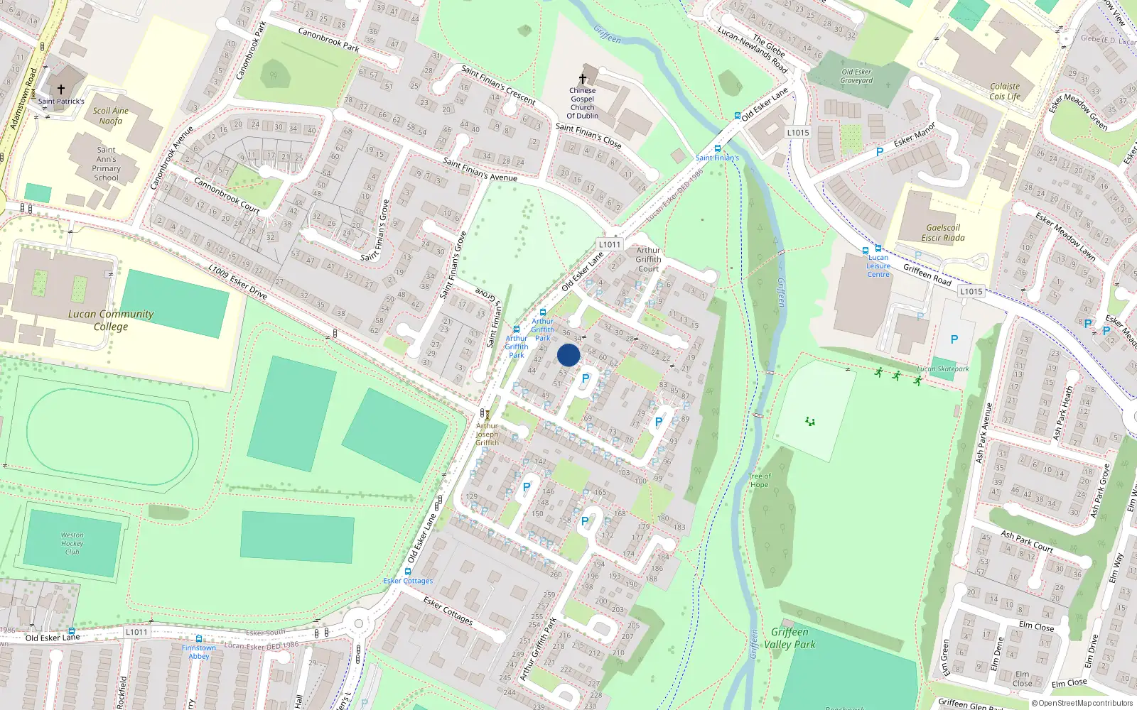 Overhead map showing the location of 56 Arthur Griffith Park, Lucan