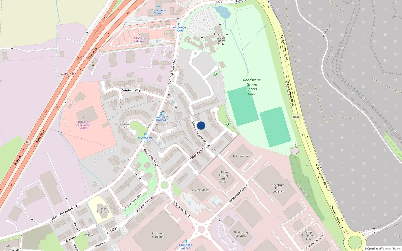 Overhead map showing the location of 56 Ascaill Pairc an Tsioda, Old Naas Road, Kingswood