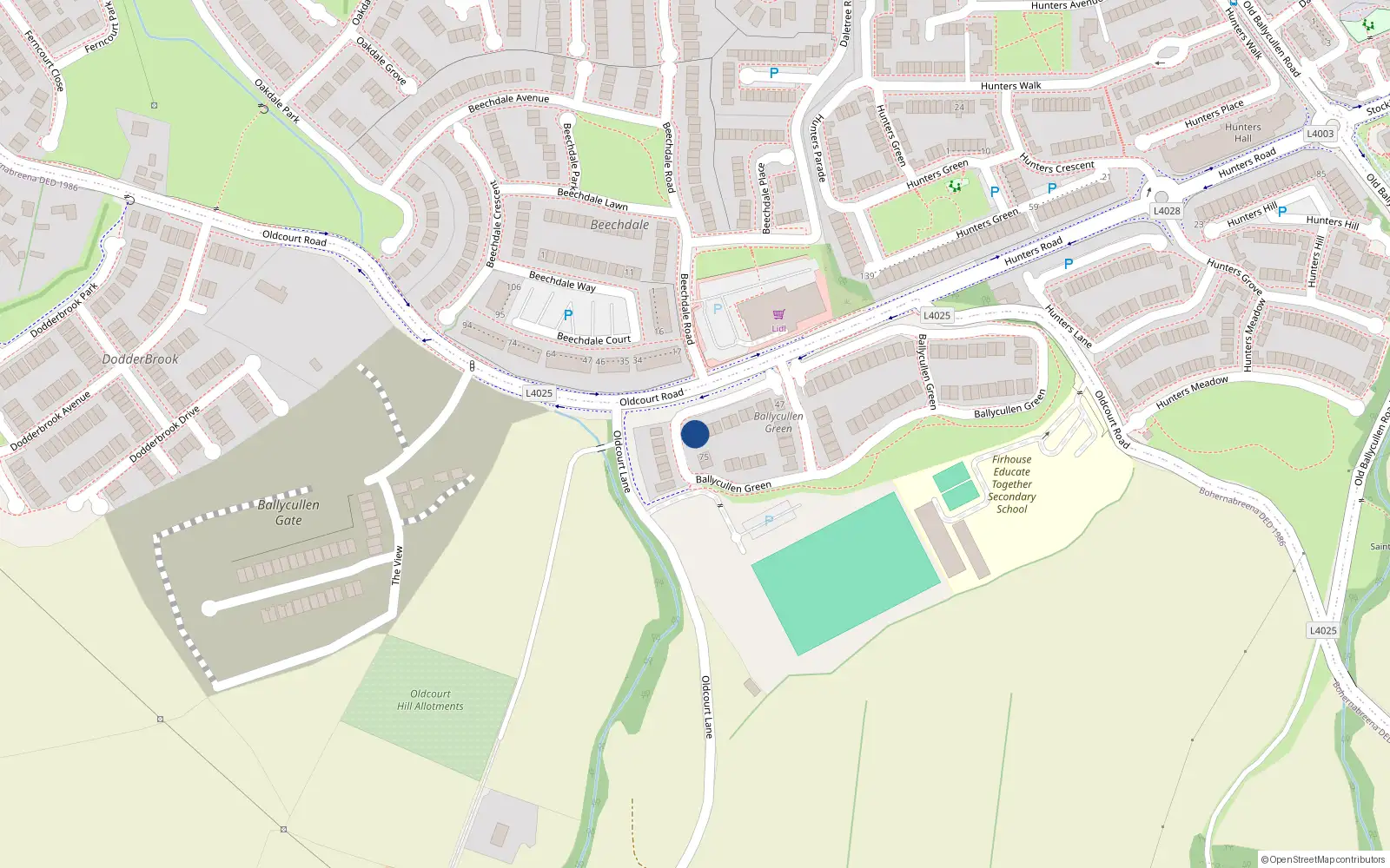 Overhead map showing the location of 56 Ballycullen Green, Oldcourt