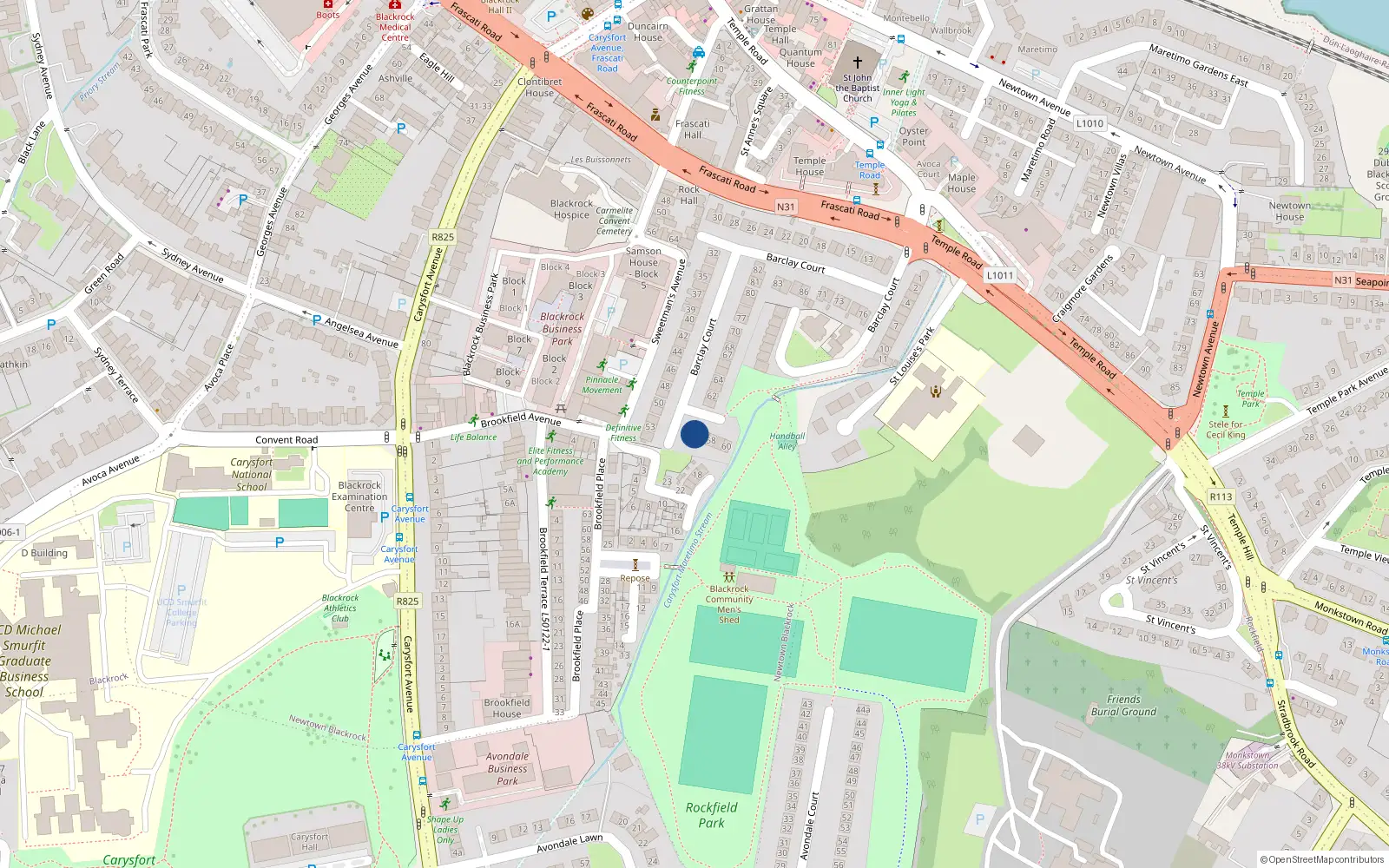 Overhead map showing the location of 56 Barclay Court, Blackrock