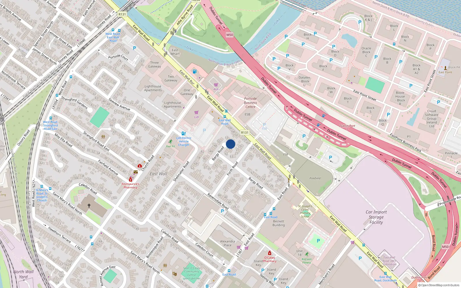 Overhead map showing the location of 56 Bargy Road, Dublin 3