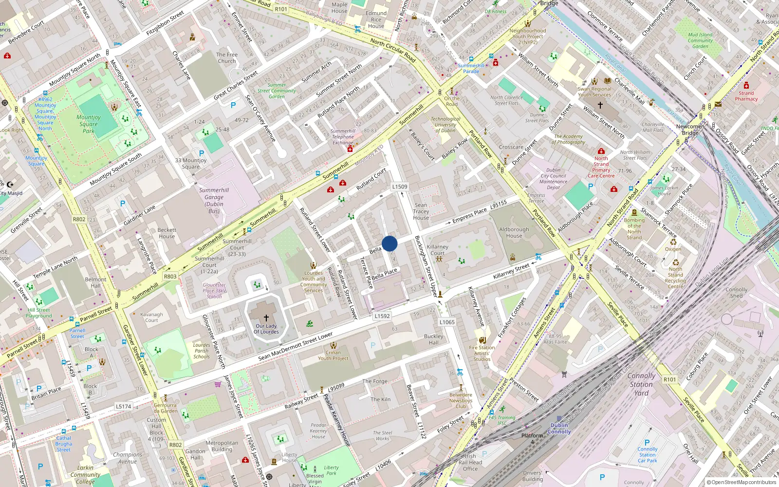 Overhead map showing the location of 56 Bella Street, Dublin 1