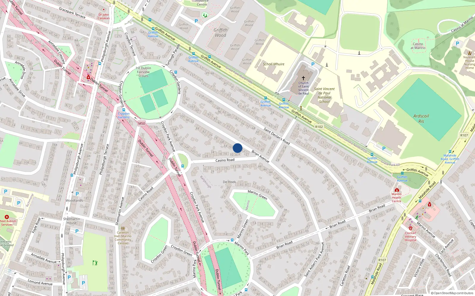 Overhead map showing the location of 56 Brian Avenue, Dublin 3