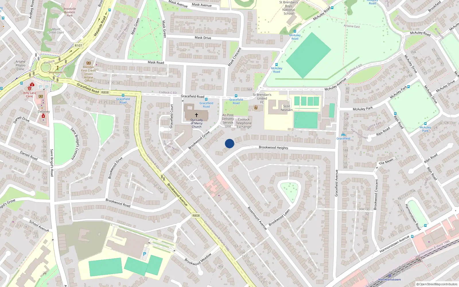 Overhead map showing the location of 56 Brookwood Heights, Dublin 5
