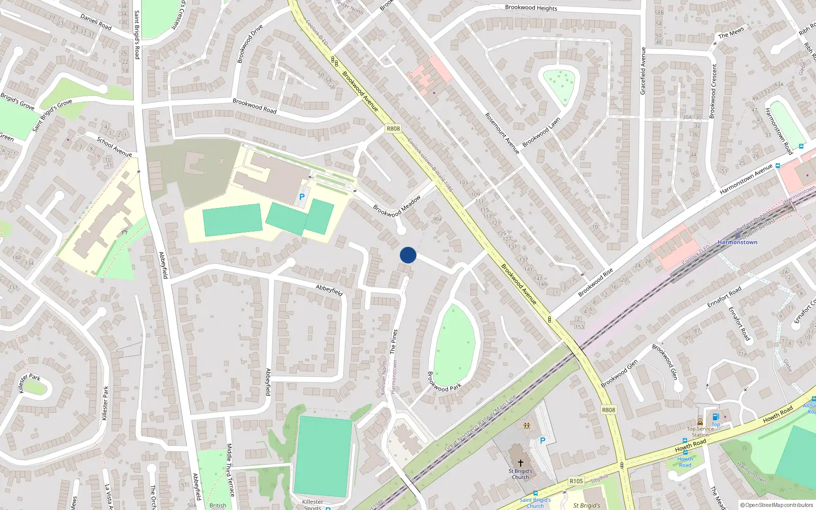 Overhead map showing the location of 56 Brookwood Park, Dublin 5