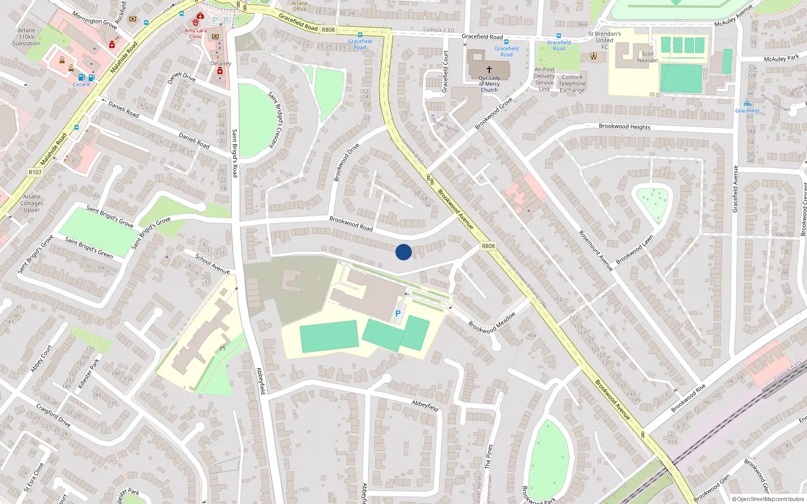Overhead map showing the location of 56 Brookwood Road, Dublin 5