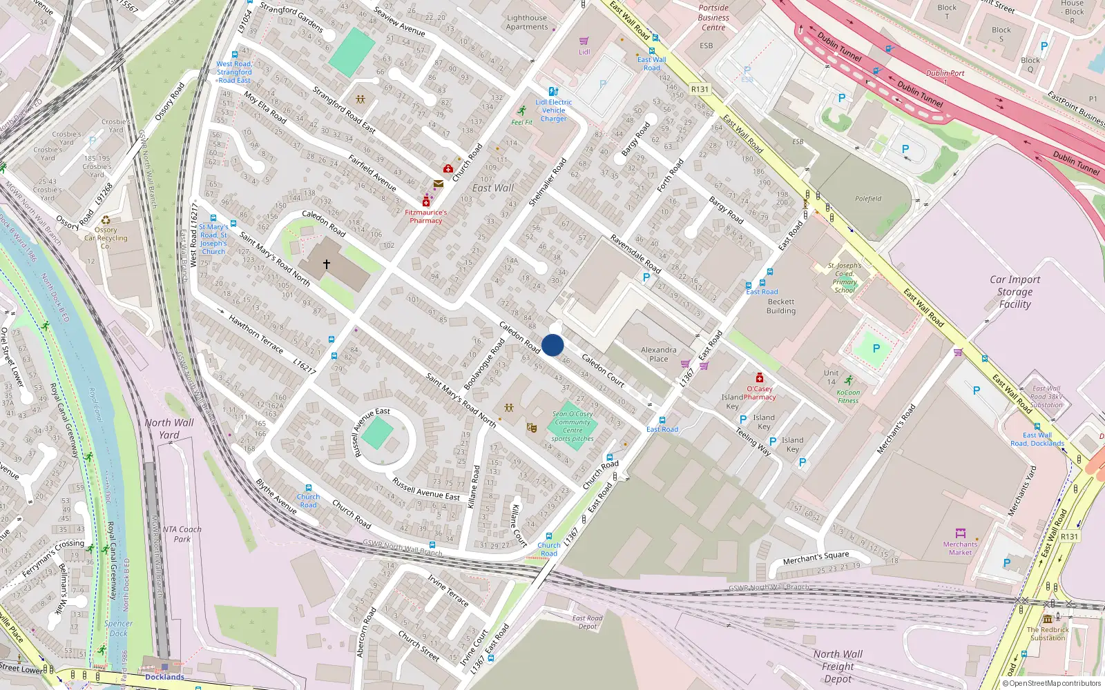 Overhead map showing the location of 56 Caledon Road, Dublin 3