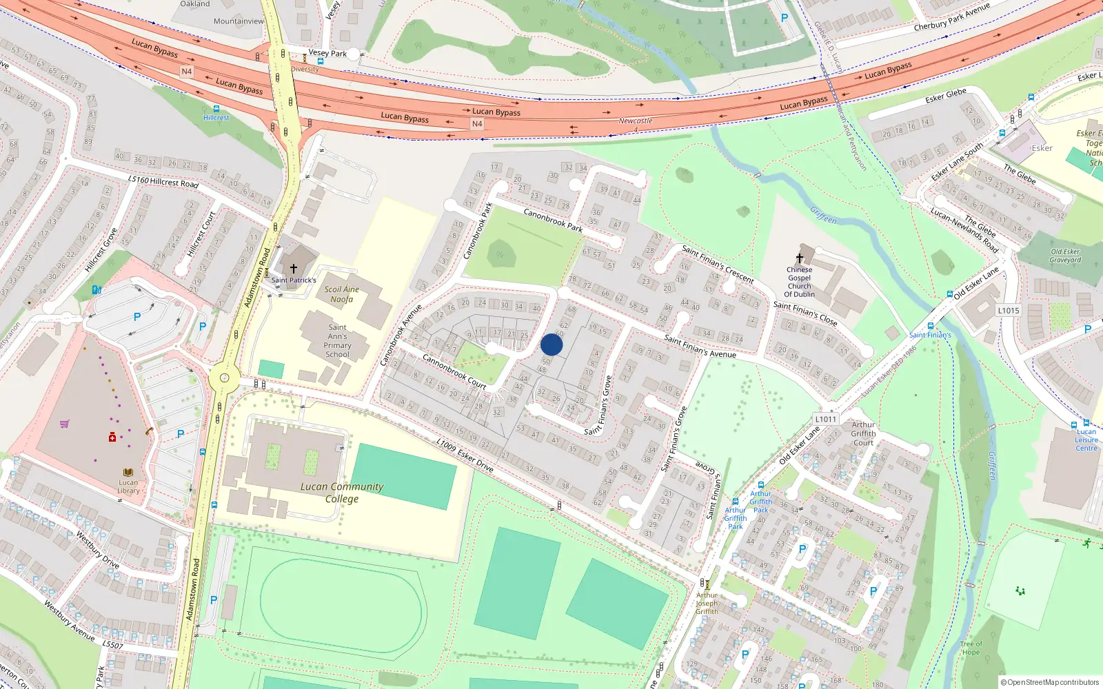 Overhead map showing the location of 56 Cannonbrook Court, Lucan, Dublin