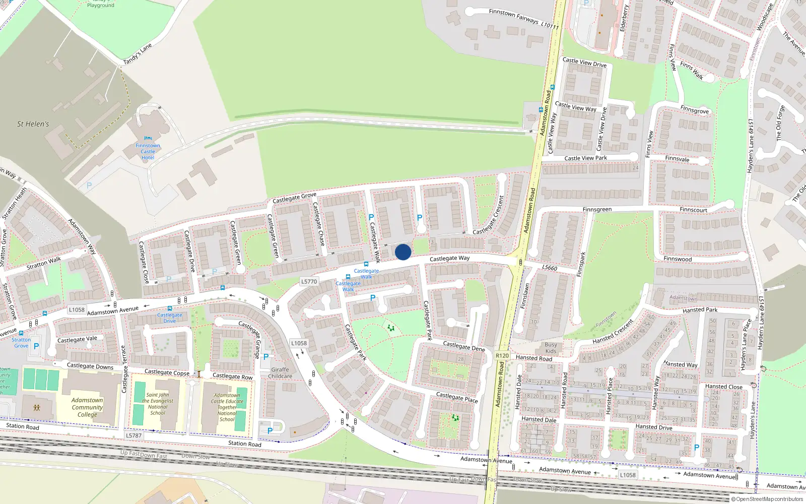 Overhead map showing the location of 56 Castlegate Way, Lucan