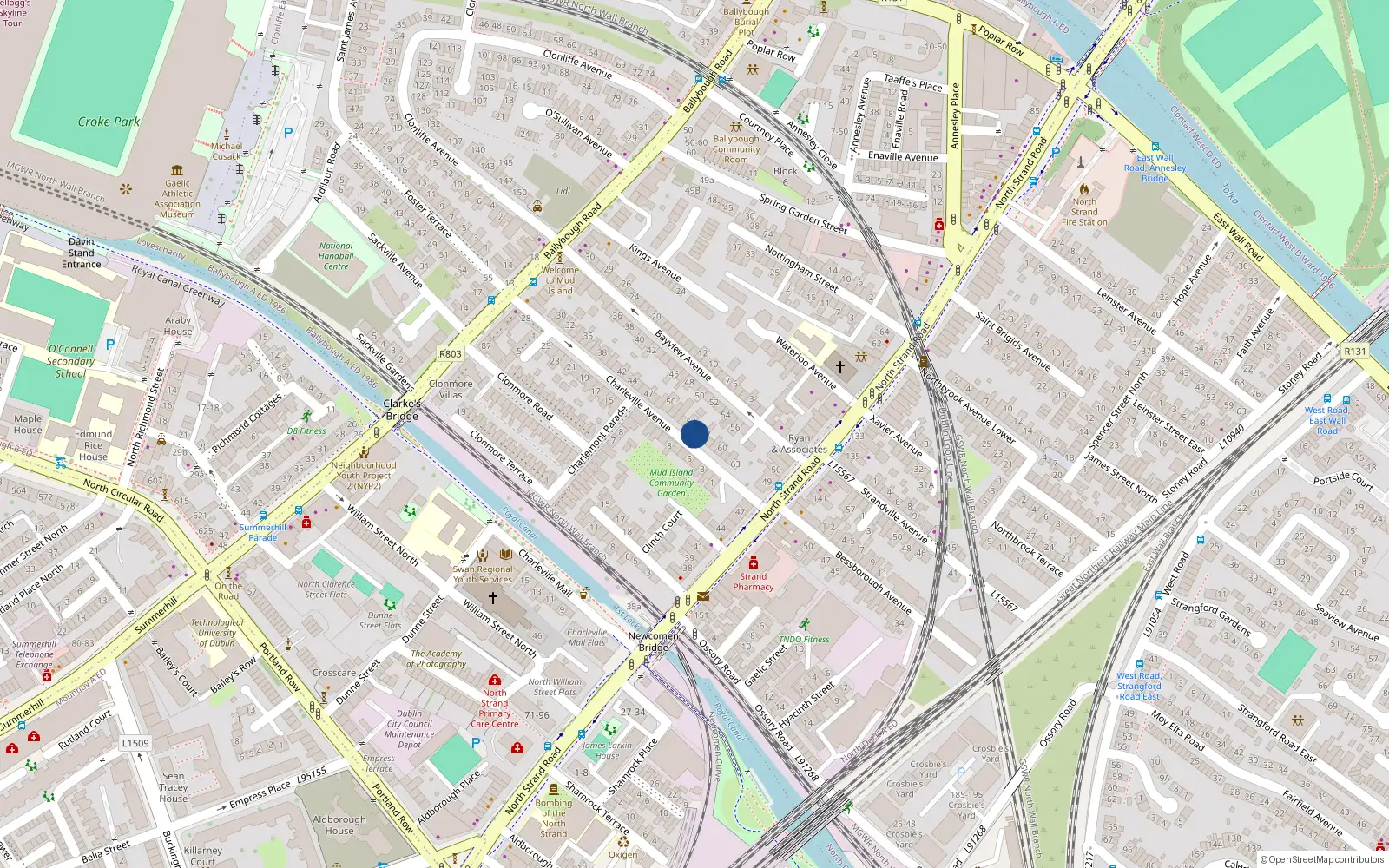 Overhead map showing the location of 56 Charleville Avenue, Dublin 3
