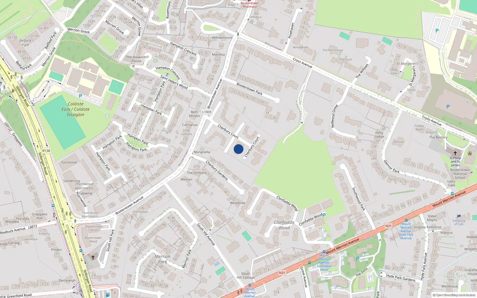 Overhead map showing the location of 56 Cherbury Court, Booterstown Avenue, Blackrock
