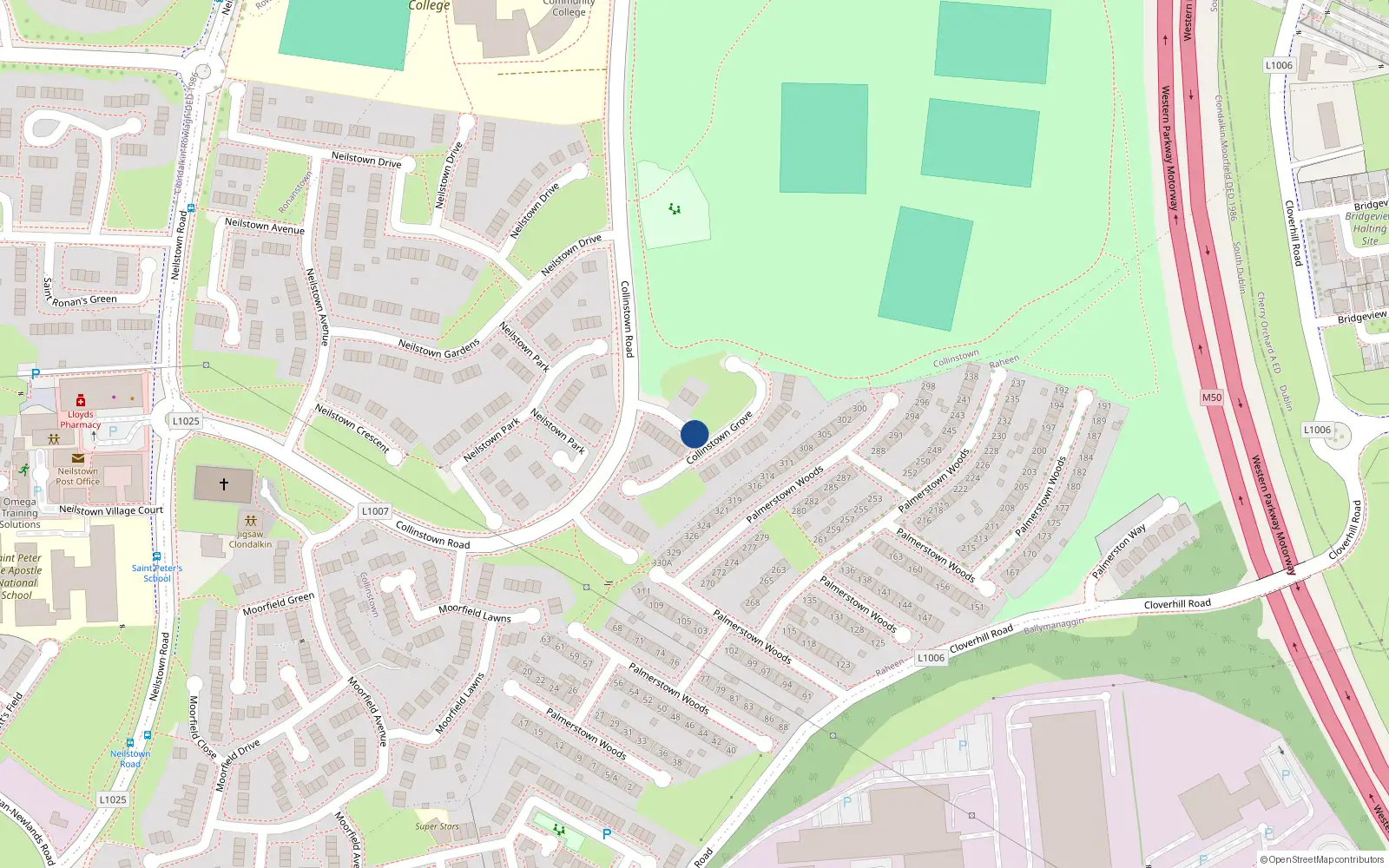 Overhead map showing the location of 6 Collinstown Grove, Dublin