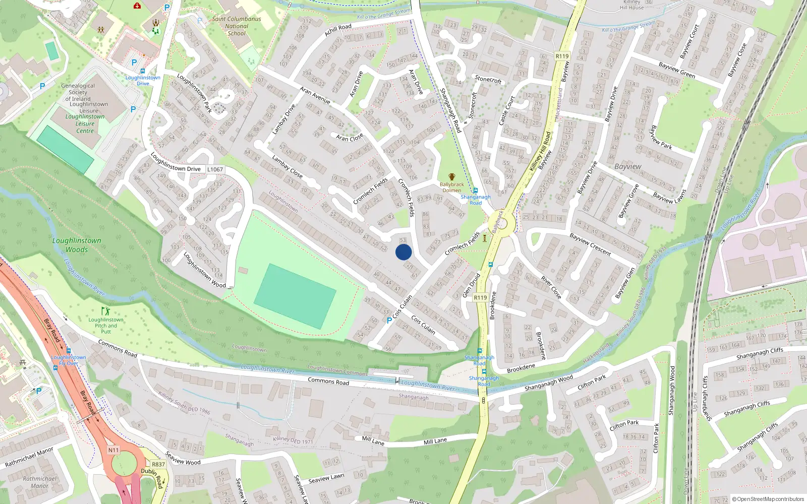 Overhead map showing the location of 56 Cromlech Fields, Ballybrack