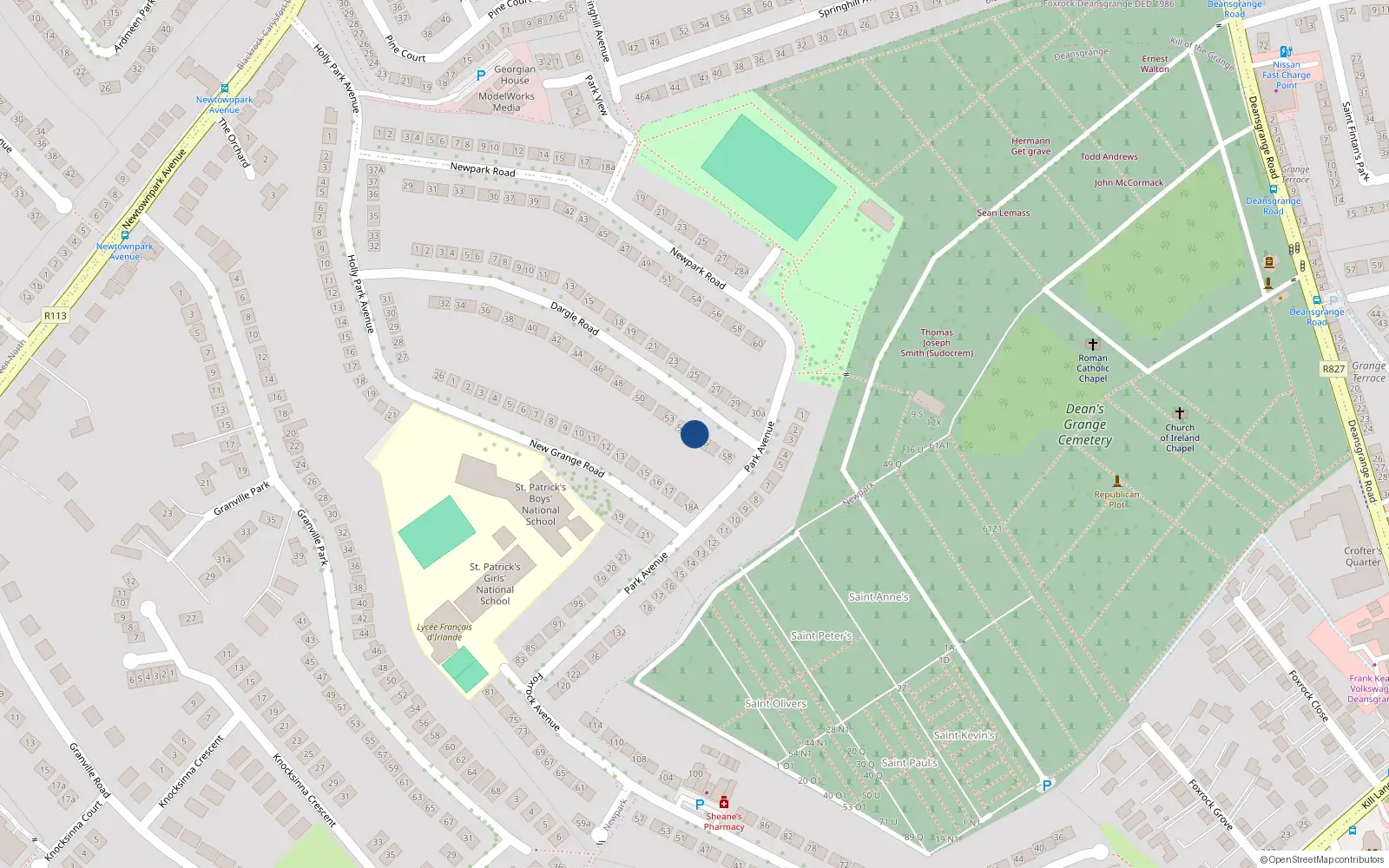 Overhead map showing the location of 56 Dargle Road, Blackrock