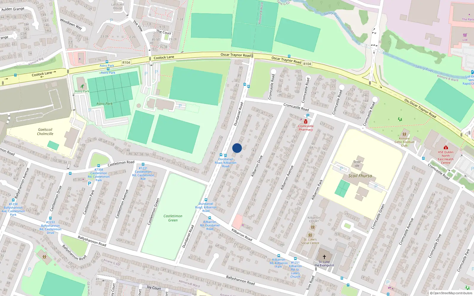 Overhead map showing the location of 56 Dundaniel Road, Dublin 5