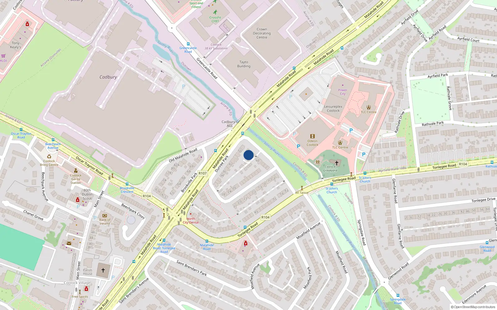Overhead map showing the location of 56 Dunree Park, Dublin 5