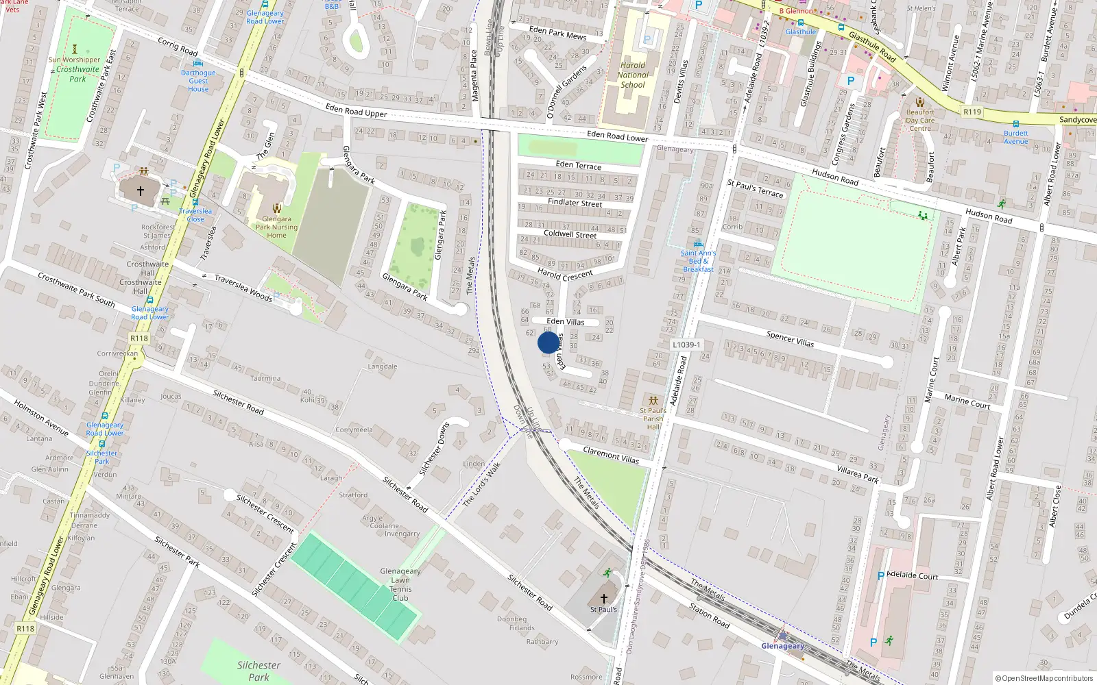 Overhead map showing the location of 56 Eden Villas, Dun Laoghaire