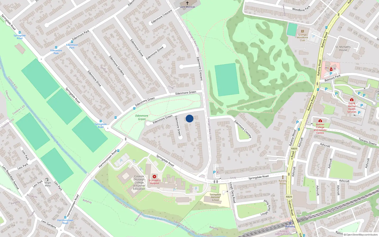 Overhead map showing the location of 56 Edenmore Green, Dublin 5