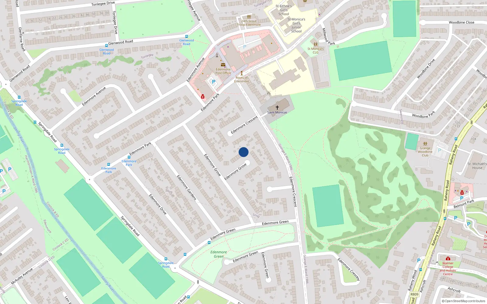 Overhead map showing the location of 56 Edenmore Grove, Dublin 5