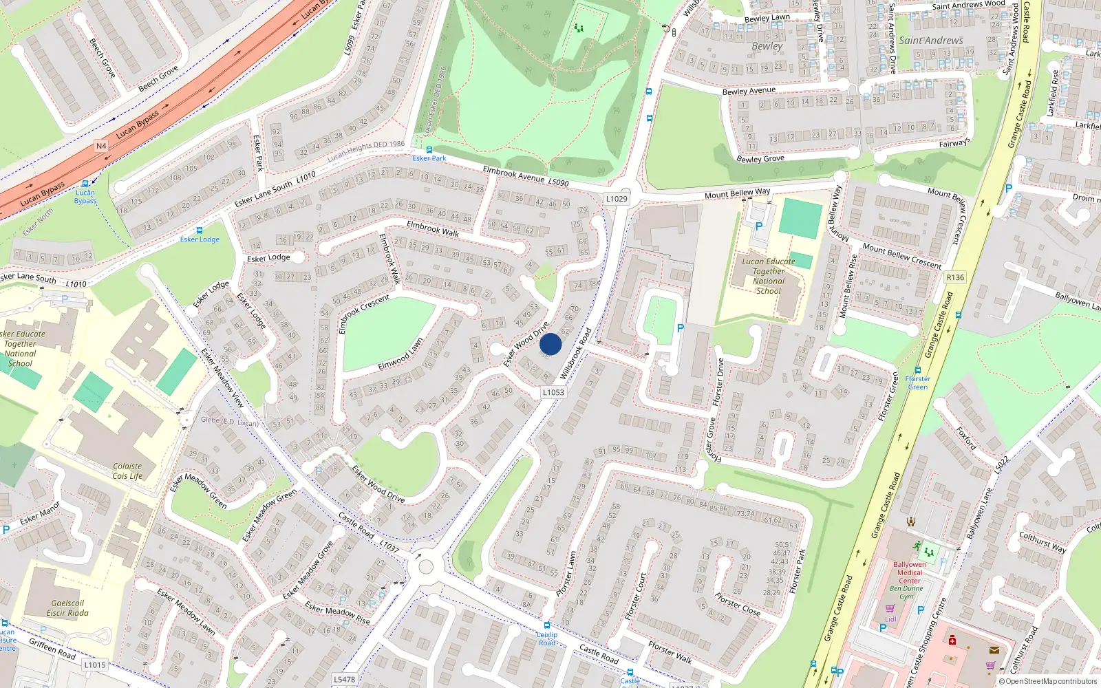 Overhead map showing the location of 56 Esker Wood Drive, Lucan