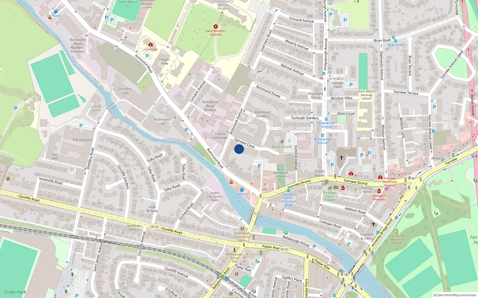 Overhead map showing the location of 56 Fairview Close, Richmond Road, Fairview