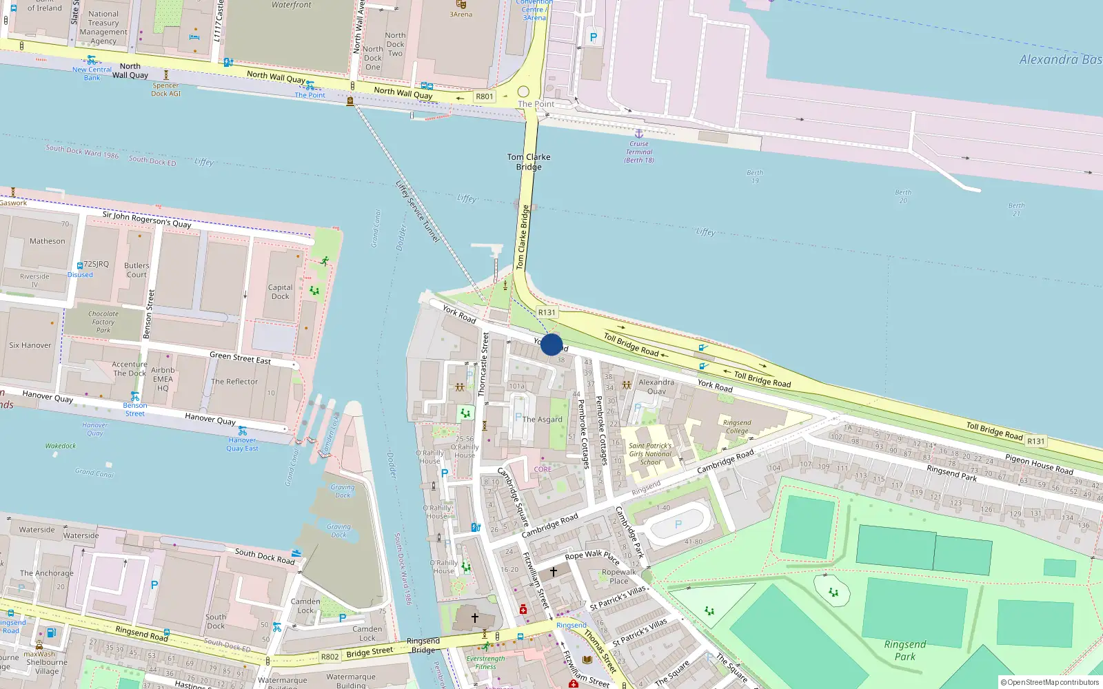 Overhead map showing the location of 56 Fishermans Wharf, York Road, Ringsend