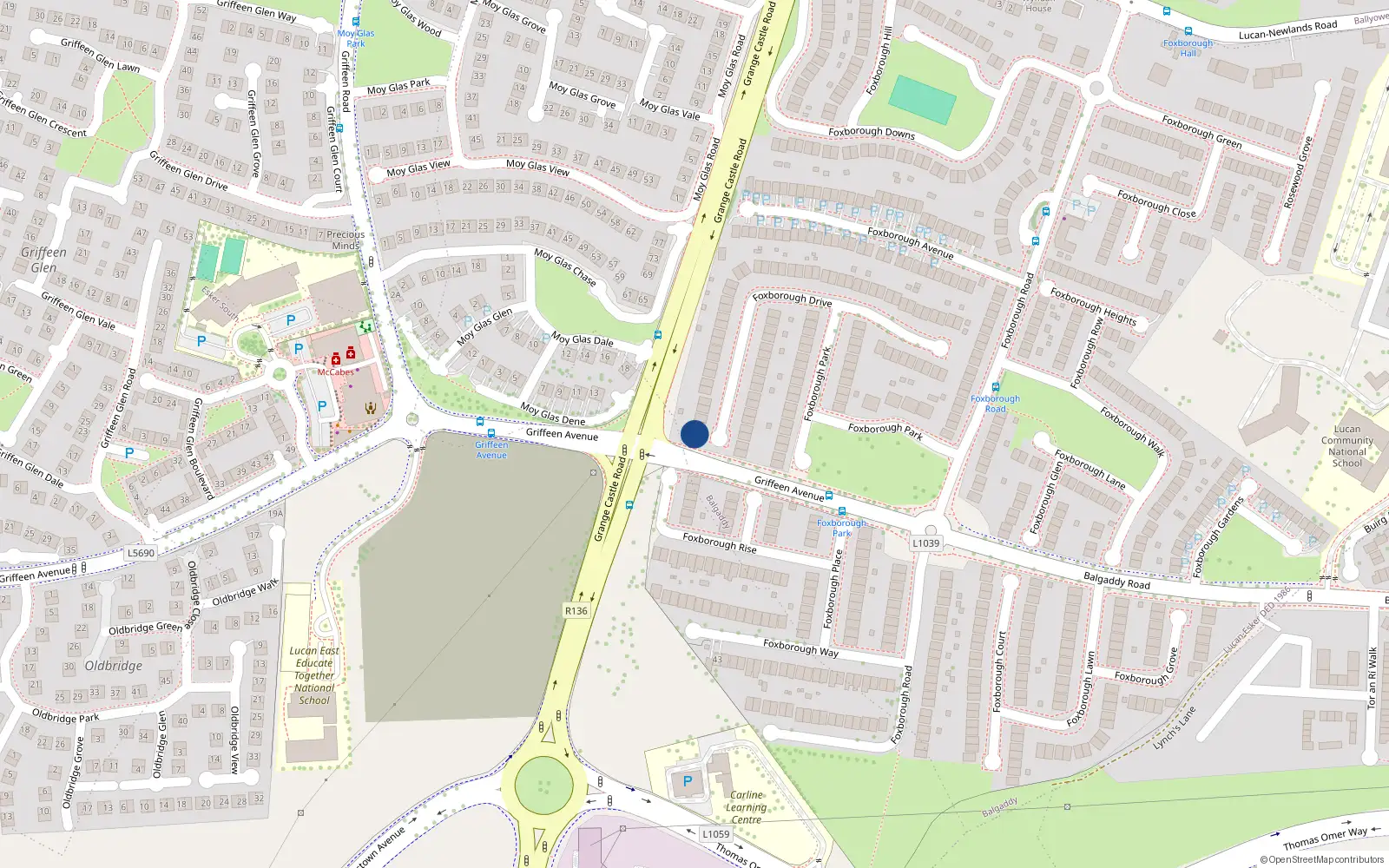 Overhead map showing the location of 56 Foxborough Drive, Lucan