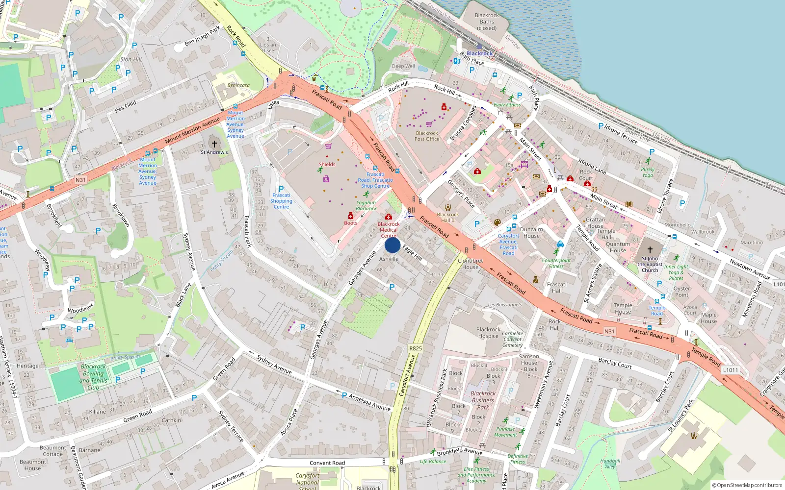 Overhead map showing the location of 56 Georges Avenue, Blackrock, Dublin