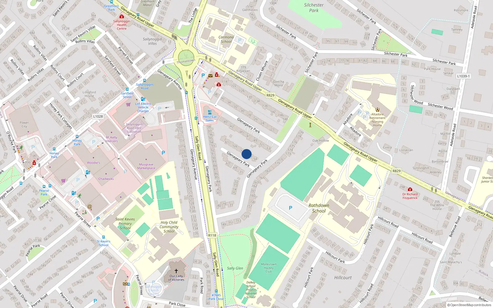 Overhead map showing the location of 56 Glenageary Park, Dublin