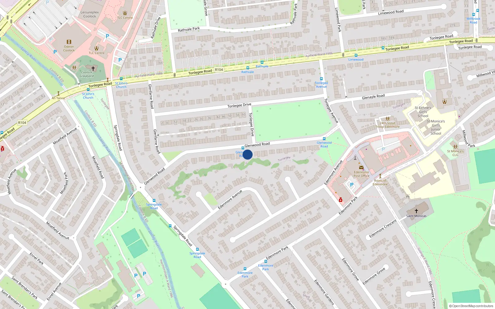 Overhead map showing the location of 56 Glenwood Road, Raheny, Dublin 5