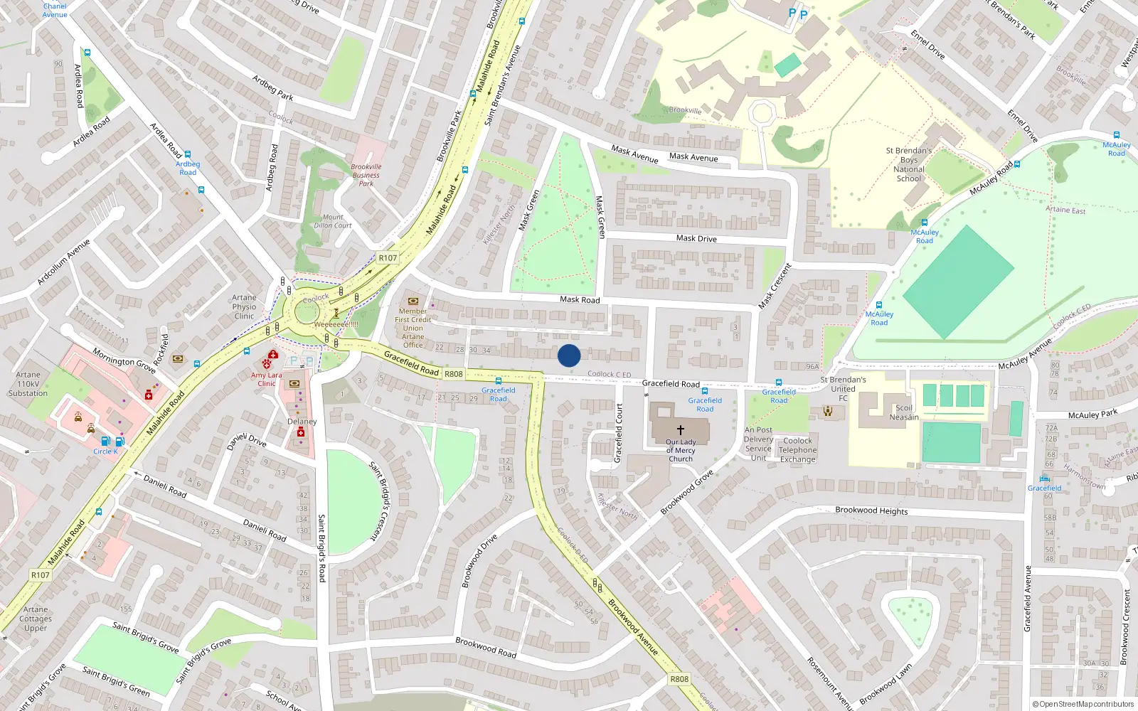 Overhead map showing the location of 56 Gracefield Road, Dublin 5