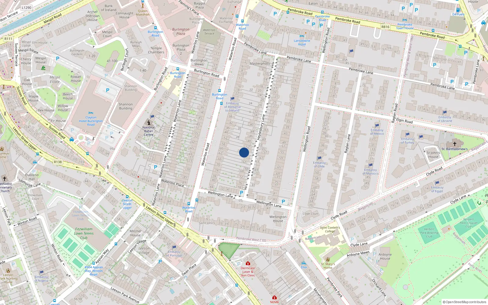 Overhead map showing the location of 56, Irishtown Road, Irishtown Dublin 4