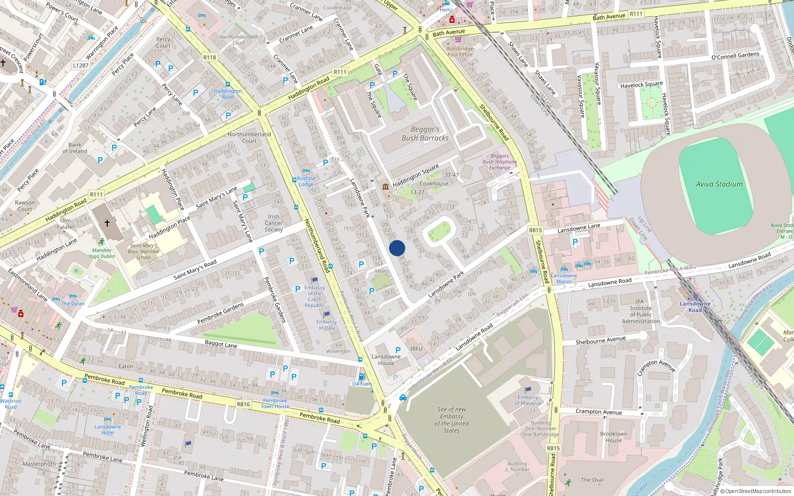 Overhead map showing the location of 56 Lansdowne Park, Dublin 4