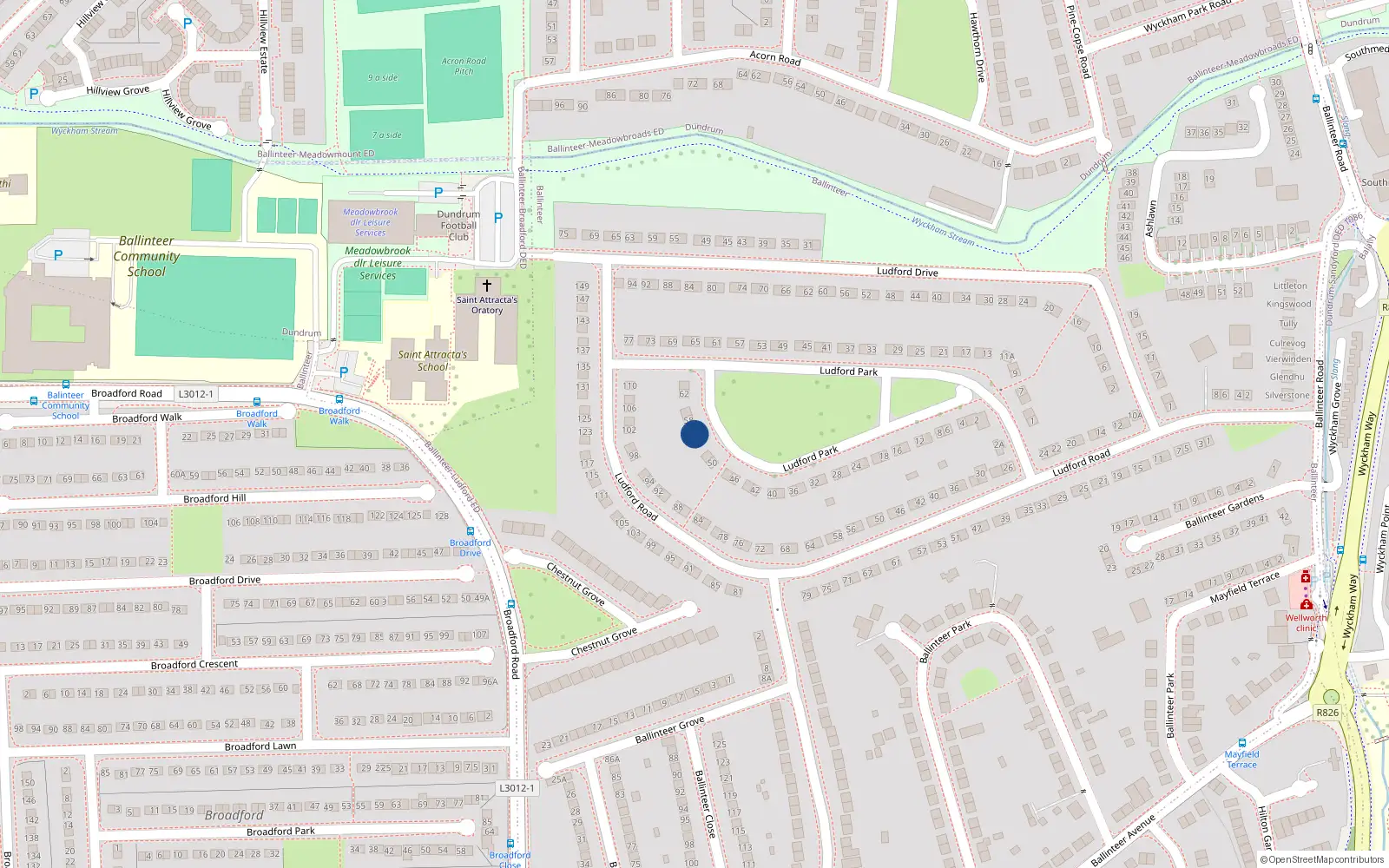 Overhead map showing the location of 56 Ludford Park, Dublin 16