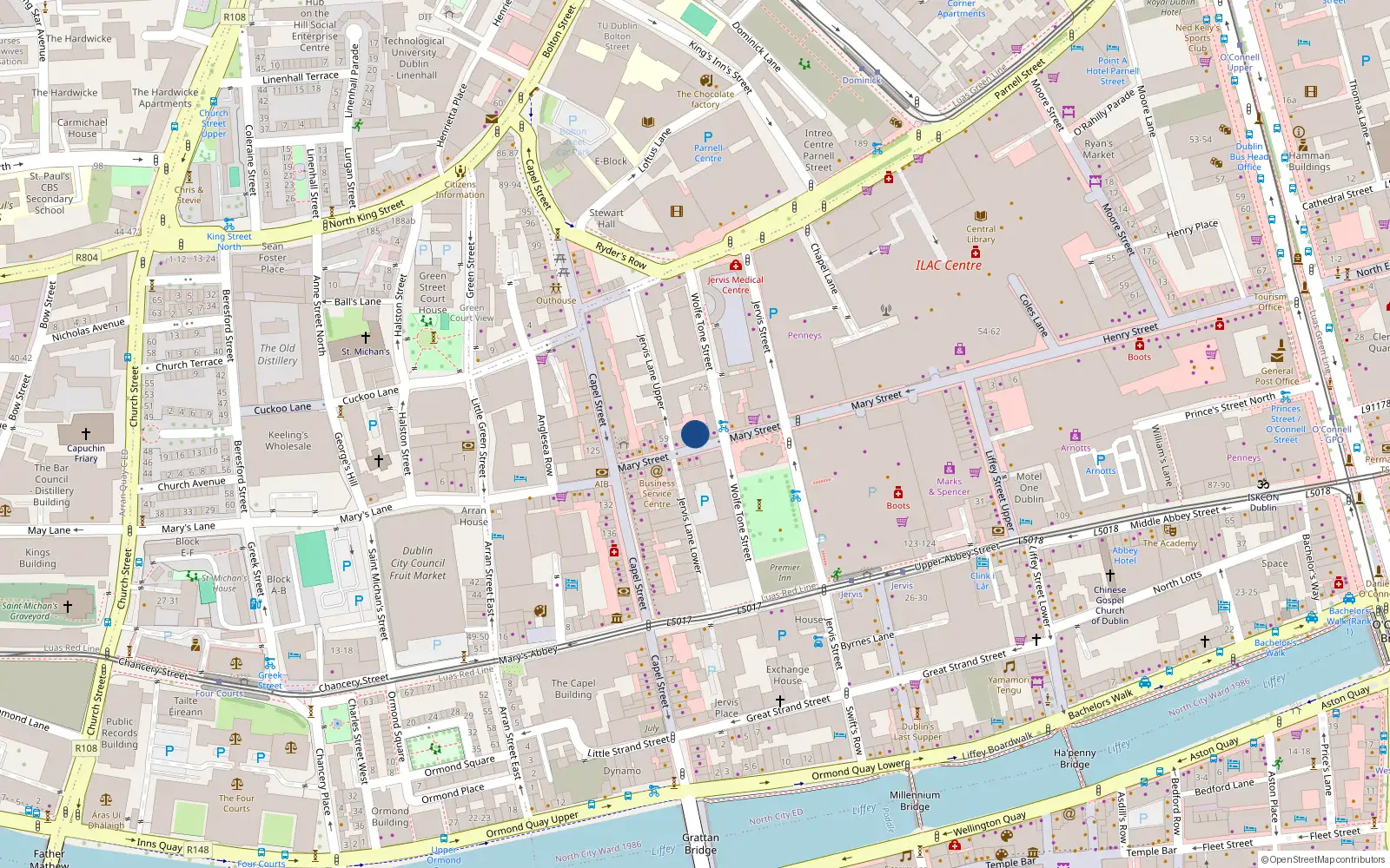 Overhead map showing the location of 56 Mary Street, Dublin 1