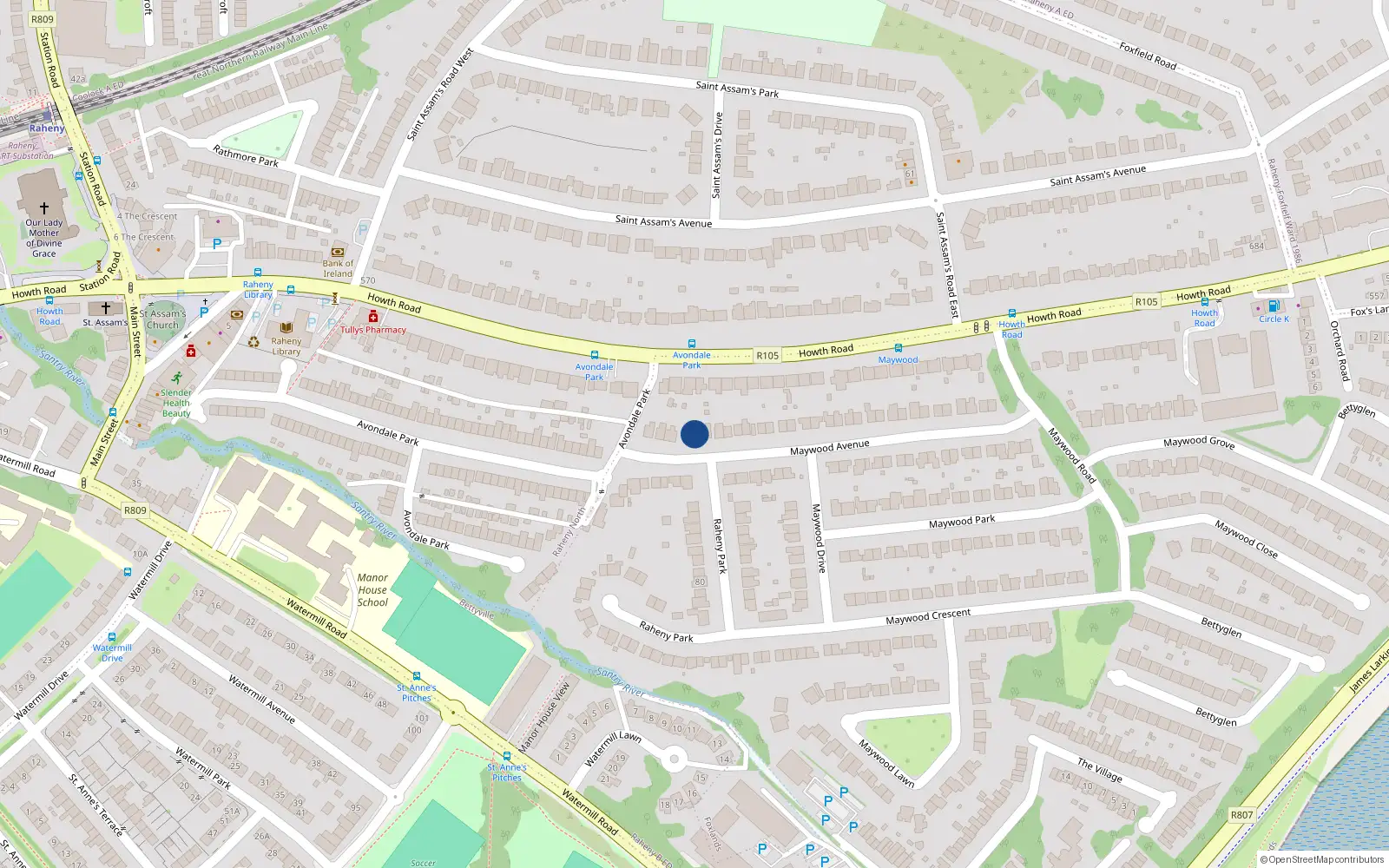 Overhead map showing the location of 56 Maywood Avenue, Raheny, Dublin 5