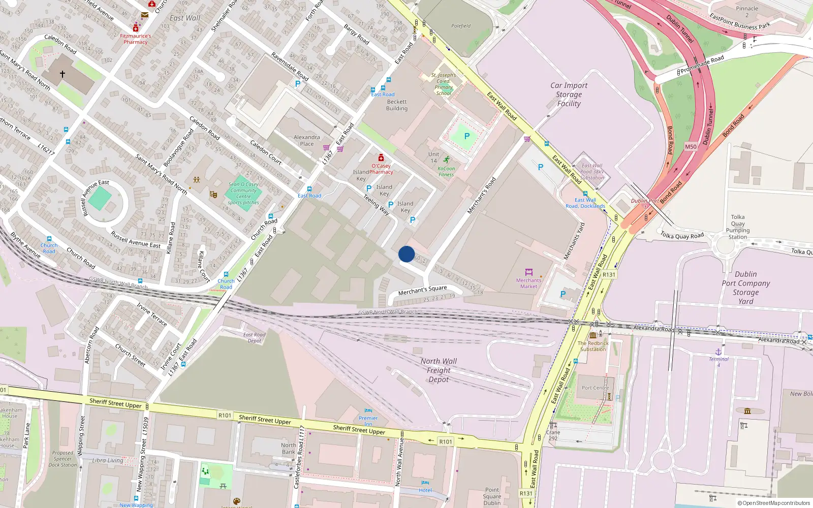 Overhead map showing the location of 56 Merchant Square, East Wall, Dublin 3