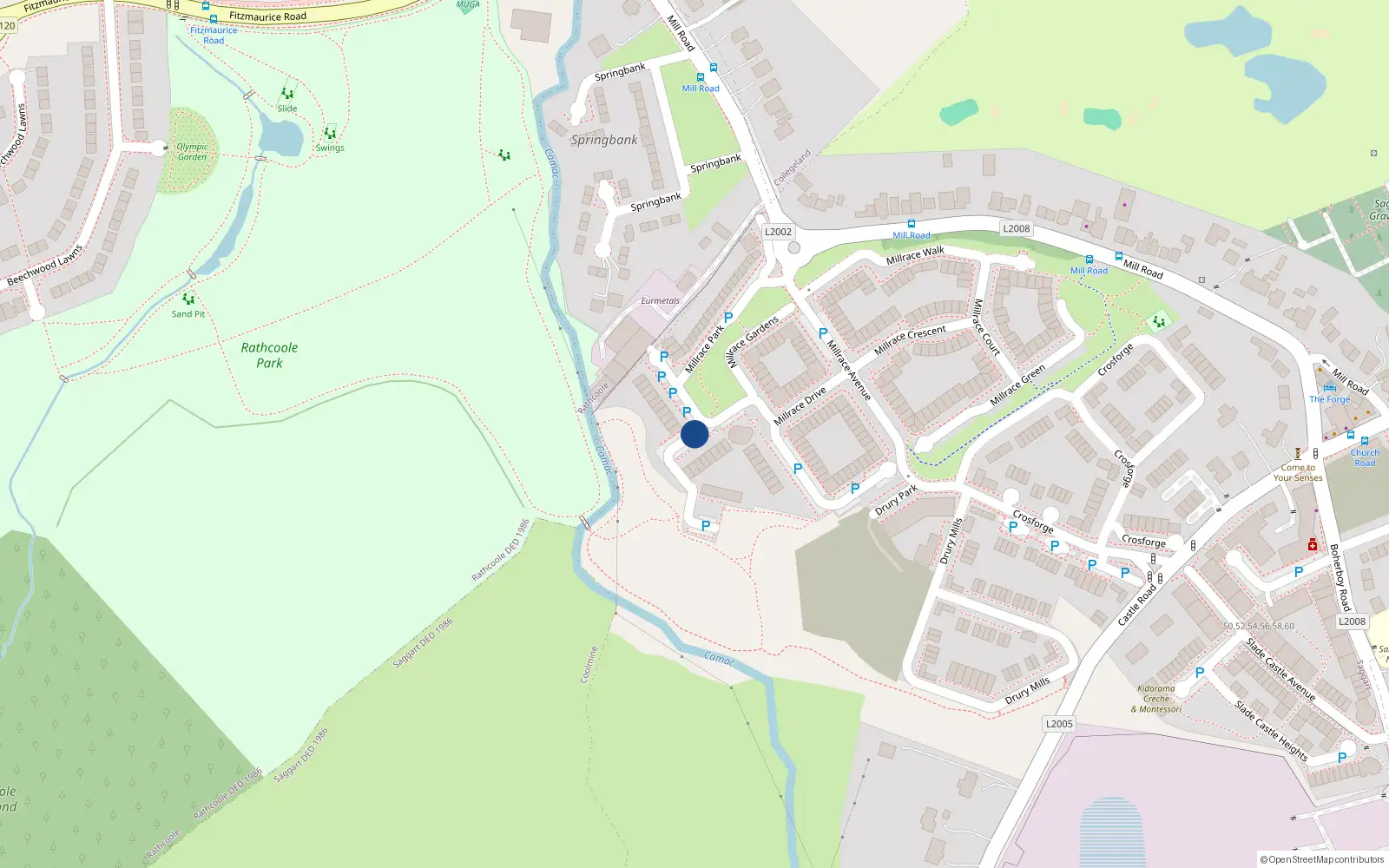 Overhead map showing the location of 56 Millrace Park, Saggart
