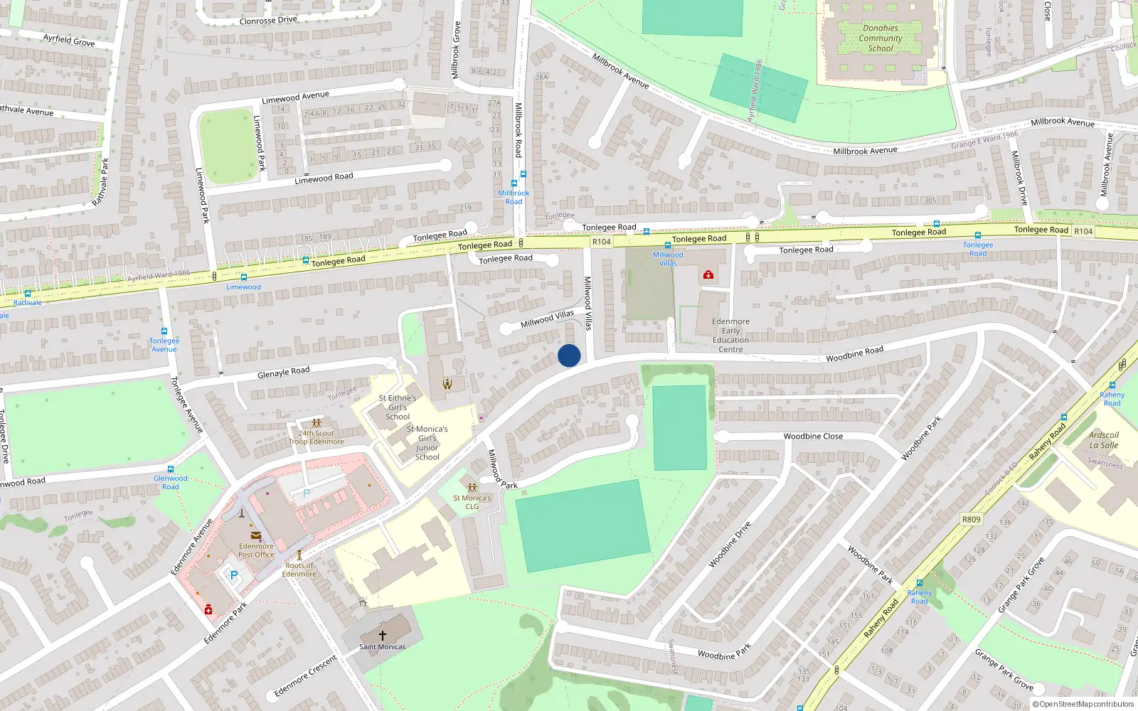 Overhead map showing the location of 56 Millwood Villas, Raheny, Dublin 5