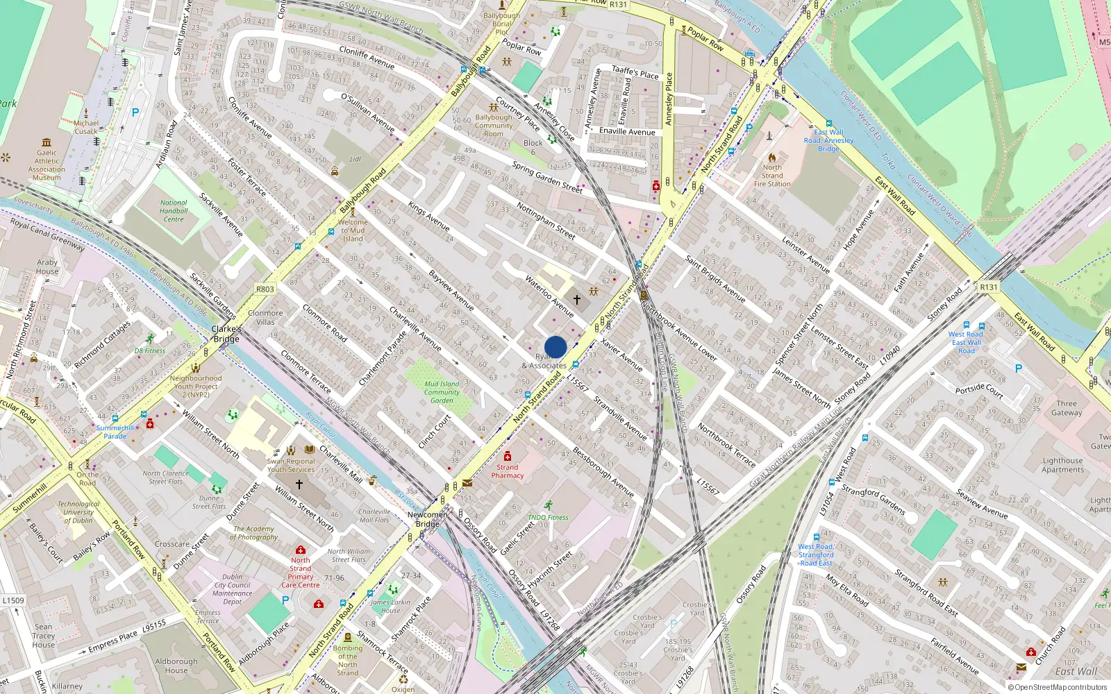Overhead map showing the location of 56 North Strand Road, North Strand