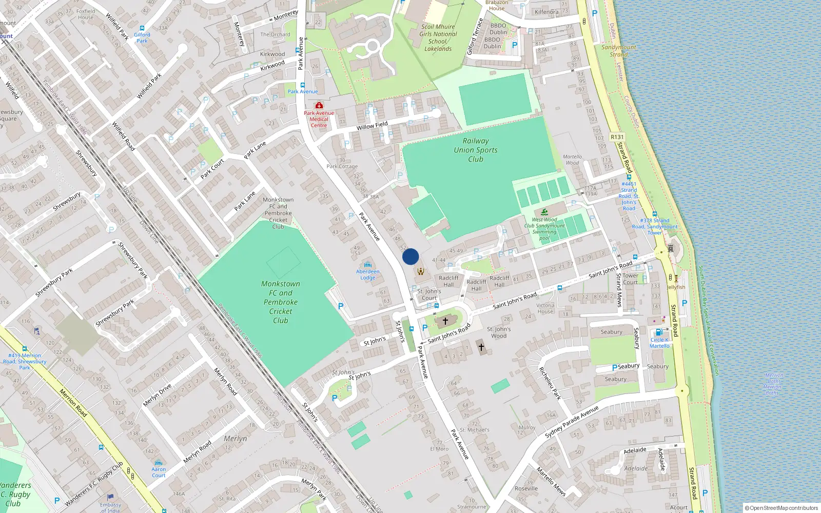 Overhead map showing the location of 56 Park Avenue, Sandymount